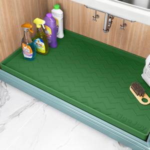 TigeJoy 22" x 19" Under Sink Mats for Kitchen Waterproof, Leak-Proof Silicone Mat Sink Protector and Cabinet Liner, Kitchen Essentials Organizer and Storage, Boot or Shoe Tray, Pet Feeding Mat (Green)