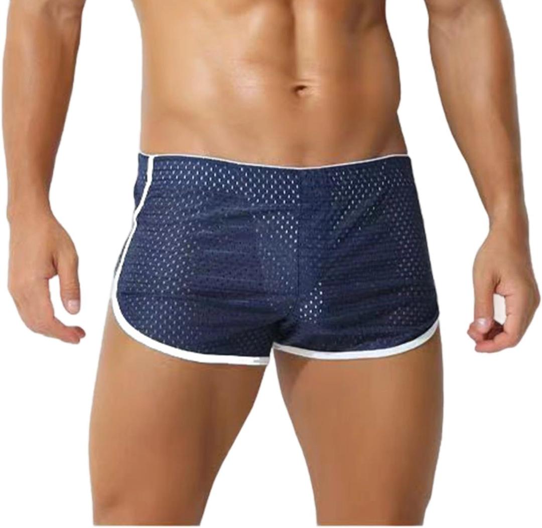 Men's Mesh 3 Inch Retro Workout Shorts Lounge Running Sexy Gym Athletic Fitness Casual Booty Short Shorts (A Royal Blue)