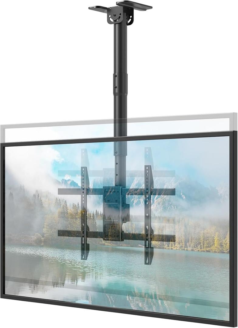 TV Ceiling Mount for Most 43-86 inch TV up to 132lbs, Adjustable Height Ceiling Mount TV Bracket with Swivel, Tilt, Fits Pitched/Vaulted Roof, Max VESA 600x400mm