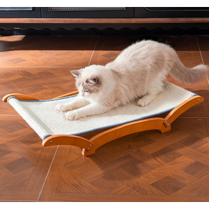 JUNSPOW Sisal Cat Scratcher Bed for Indoor Large Cats Lounger & Sleep, Natural Durable Cat Scratching Hammock Pad Board, Solid Wooden Kitten Chair Furniture Easy Assembly
