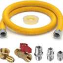 Gas Dryer Connector Kit - 24” Yellow Coated Stainless Steel Flexible Gas Line Hose with Shut-off Valve, Fittings and 90 Degree Elbow for Propane Heater, Gas Dryer, Stove and Cooktop