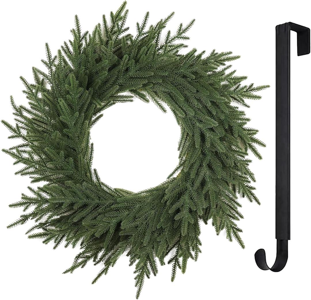 25 Norfolk Christmas Wreath with Lights Hanger for Front Door Artificial Real Touch Pine Greenery Branches Winter Outdoor Dcor Indoor Wall Decorations