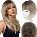 Jinhui Hair Toppers for Women with Thinning Hair, 12 Inch Toppers Hairpieces for Women with Wispy Clip in Bangs Realistic Scalp & Parting Wiglets for Daily Use (RT6/27/613)