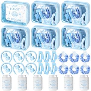Meanplan 6 Pack Last Toast on the Coast Bachelorette Party Favors Blue Coastal Bridesmaid Proposal Gifts Makeup Bag Claw Clip Wristband Scrunchies Hairband Can Sleeve Bridal Show Wedding Gifts