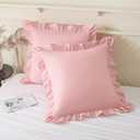 KKJIAF Ruffle Pillow Cases 24x24 Inches, Light Pink Square Ruffled Pillow Covers Set of 2, Microfiber Wrinkle Resistant Pillow Shams with Envelope Closure for Sofa Bed Living Room