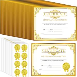 Yeaqee 200 Pcs Certificate of Recognition Certificate Paper with Gold Sticker Seals Pre Printed Award for Graduation Diploma Achievements Students Teachers Employees Gift, 8.7 x 11 Inch