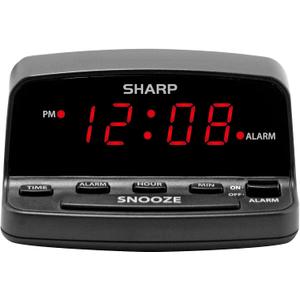SHARP Digital Alarm Clock with Keyboard Style Controls, Battery Back-up, Easy to Use with Simple Operation, Black Case with Red LED Display
