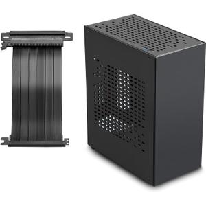 Aluminum Mini ITX Case with PCIe 3.0 Riser, JOYJOM Mini PC Case, SFF Small Form Factor PC Case, TX Computer Gaming Case Supports GPU Graphics Card (Black)