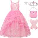 Good Witch Costume Girls Glinda Costume Dress Kids Wicked Cosplay Dress Up Outfits for Birthday Halloween 4-10Y (6-7 Years, Pink)