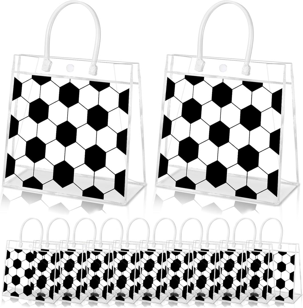 HYMENEX 24Pcs Soccer Gift Bags, Soccer Goodie Bags with Handles Clear PVC Sport Theme Bag for Team Competition Birthday Party Favor Treat Snack Gifts