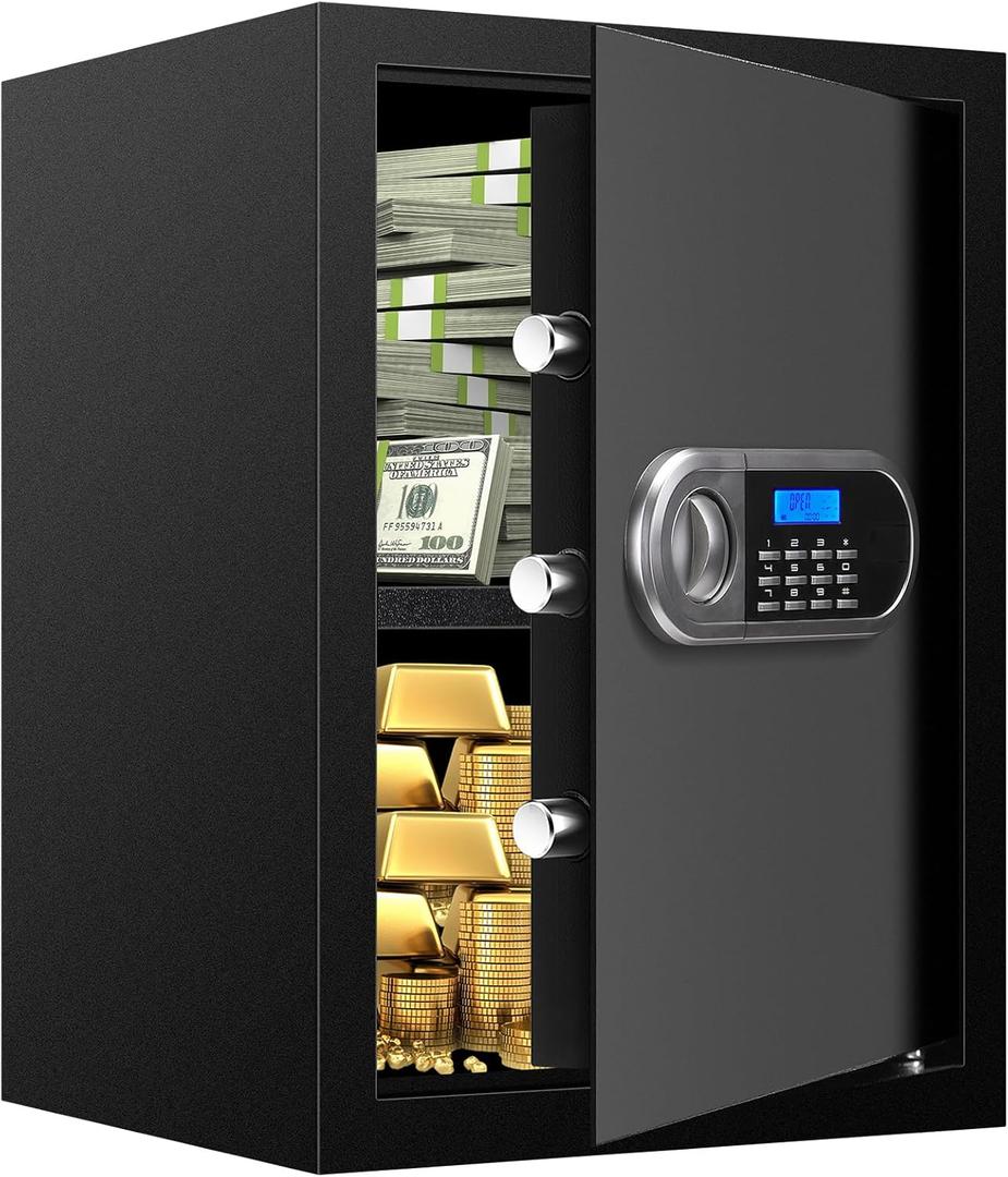 3.4 Cuft Large Safes for Home Use Fire and Water Proof, Anti-Theft Digital Security Safe Box With Programmable Keypad & Spare Keys, Home Safes Water and Fireproof for Documents Money Valuables