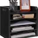 YMYNY Desktop File Organizer with Handle, Document Letter Mail Tray Sorter featuring 3 Adjustable Shelves, 5-Tier Paper Holder for School, Home, or Office Desk, Black, 13.4 x 12.4 x 9.06" UHBC006B (Black)