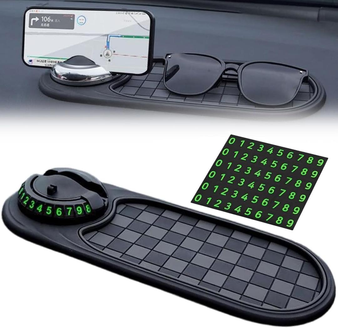 Multifunction Car Anti-Slip Mat,Car Anti Slip Mat Phone Holder,Rotatable Anti Skid Car Dashboard Pad with Temporary Parking Numbe and Large Pad for Phones Sunglasses Keys Gadgets (C2)
