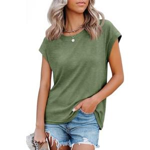 Tankaneo Womens Short Cap Sleeve Tops Crew Neck Loose Fit T Shirt Basic Casual Sleeveless Tee Shirts, S