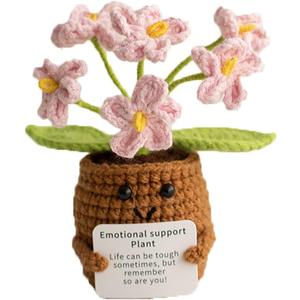 2 x Artificial Crochet Flowers, Handmade Knit Floral Arrangements for Home Decor, Wedding Bouquet Centerpiece Gift for Mother’s Day, Birthday, Anniversary, Kitchen, Office Desk (Pink-B)