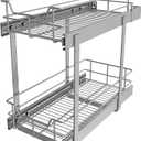 2 Tier Pull Out Cabinet Organizer 11" W X 17" D, Slide Out Drawers for Kitchen Cabinets, Pull Out Drawers for Cabinets Capacity Heavy Duty Caddy, Cabinet Pullout Shelves Chrome-Plated,Bathroom Pantry