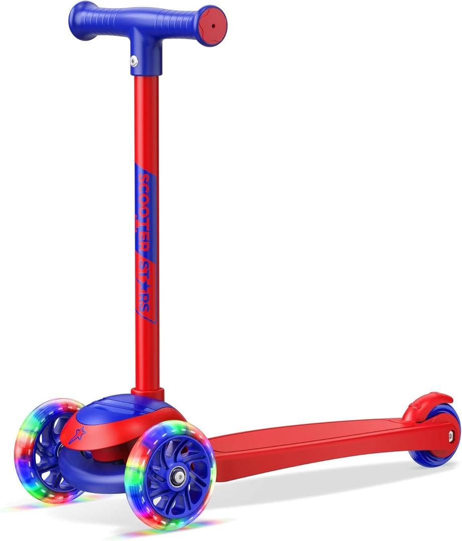 3 Wheel Scooter for Kids, Smooth Light Up LED Front Wheels, Wide Anti Slip Deck, Rear Foot Brake, Easy Lean to Steer Maneuvering, Indoor & Outdoor Ride On Toys for Ages 2 Up (Red)