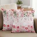 Valentine's Day Pillow Covers 18x18 Inch Set of 2 Love Throw Pillow Cover Decorative Pillowcase Pink Rose Eucalyptus Leaves Pillow Cases for Couch Sofa Bedroom Chair Party Square Cushion Covers