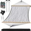 SUNCREAT Double Outdoor Hammock, Polyester Rope Hammock with Strong Spreader bar, Gray
