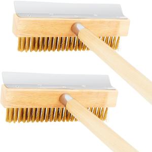 Reallnaive 2 Pack 37 Inch Wood Handle Pizza Oven Brush with Scraper Outdoor Pizza Oven Cleaning Brush Tool, Aluminum Threaded Tip, Brass Bristles with Steel Scraper
