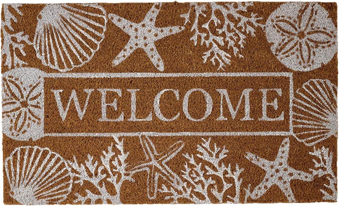 DII Natural Coir Doormat Outdoor Welcome Mat, 17x29, Seashells
