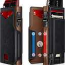 Wallet for Men Wallet with Slim Pop Up Card Holder 9-13 Cards, Bifold Minimalist Smart Wallet RFID Blocking Credit Card Holder with ID Window & Stretchable Cash Slot Compact Metal Aluminum Card Case (Black + Coffee Brown)