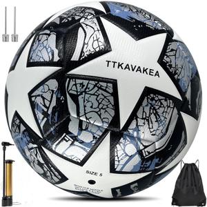 Soccer Ball Size 5,Waterproof PU Leather,Official Match Ball (White Grey)