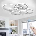 Sovinzert Modern Ceiling Lights, 6 Rings Dimmable Chrome LED Ceiling Light Fixtures with Remote Control, 60W Close to Ceilings Lighting for Living Room, Bedroom, Dining Room (29.5 Inches)