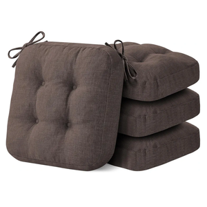 Chair Cushions for Dining Chairs, Dining Chair Cushions, Tufted Indoor Chair Pads with Ties & Non Slip Backing, Seat Cushions for Kitchen Chairs 16.5” x 16.5” x 3.5”, Set of 4, Brown