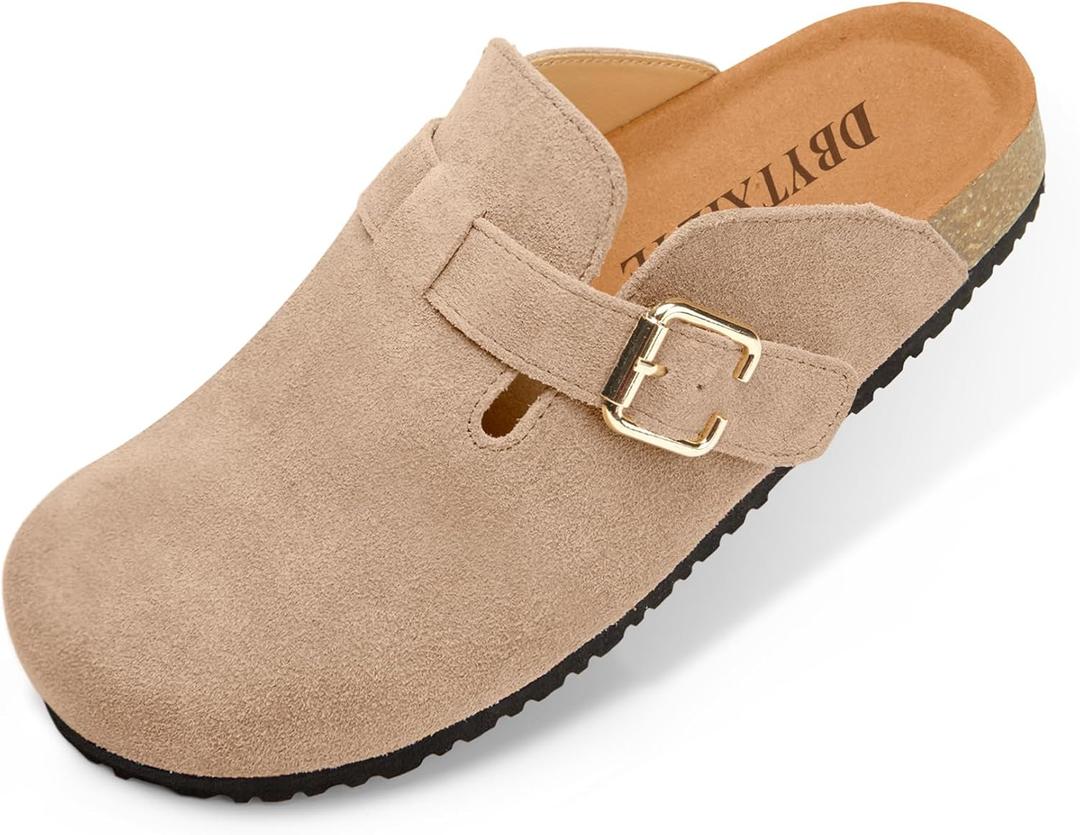 Women's Suede Clogs Leather Mules Slip On Sandals with Arch Support (11, Taupe)