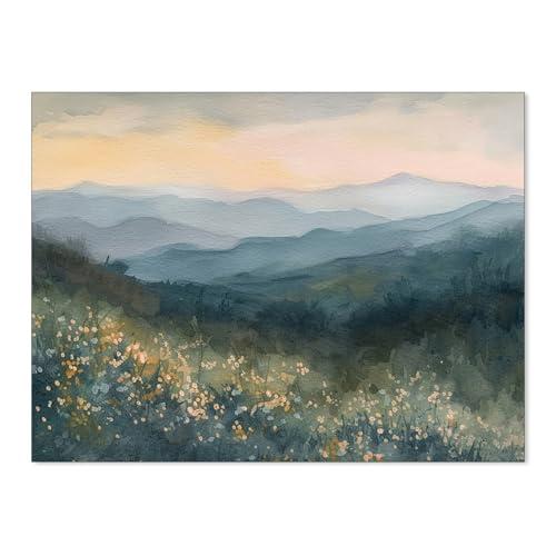 Haitunone Appalachian Mountains Wall Art Nature Landscape Smoky Mountains Poster Forest Floral Watercolor Painting for Living Room Wall Decor 12x16 inch Unframed