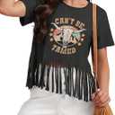 Women Graphic Tees Western Shirts Vintage Cowgirl Cowboy Fringe Shirt Concert Tops Short Sleeve(Dark Grey, XL)