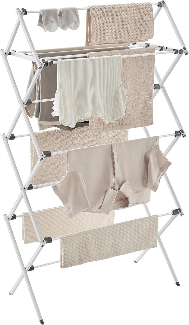 SONGMICS Foldable Clothes Drying Rack, Laundry Drying Rack, Clothes Airer, Steel Frame, 14.6 x 29.5 x 53.2 Inches, Easy Assembly, Indoor Outdoor Use, White ULLR770W01