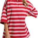 Womens Striped Polo T-Shirts Oversized Short Sleeve Top Cotton Color Block Loose Basic Tee Casual Tunics Summer Spring Tops (XS)
