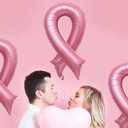 3 x Breast Cancer Pink Ribbon Balloons Ribbon Shaped Foil Balloon Breast Cancer Awareness Aluminum Balloons Set for Party Decoration Fundraising Event Supplies 3PCS