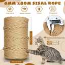 262 ft/80 m Sisal Rope for Cat Scratcher, 1/4 inch/ 6 mm Thick Twine for Cat Scratching Post Cat Tree Replacements DIY Craft Projects, Jute Hemp Rope with 4 Random Colors Cat Toys