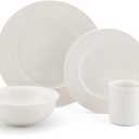 Mikasa Italian Countryside 16-Piece Dinnerware Set - Classic White Porcelain with Fluted Bands, Service for 4 - Dinner Plates, Salad Plates, Bowls, and Mugs, Microwave & Dishwasher Safe