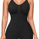 Nebility Shapewear Bodysuit for Women Tummy Control Body Suit Seamless Sculpting Body Shaper Mid Thigh Shorts (Medium-Large, Black)