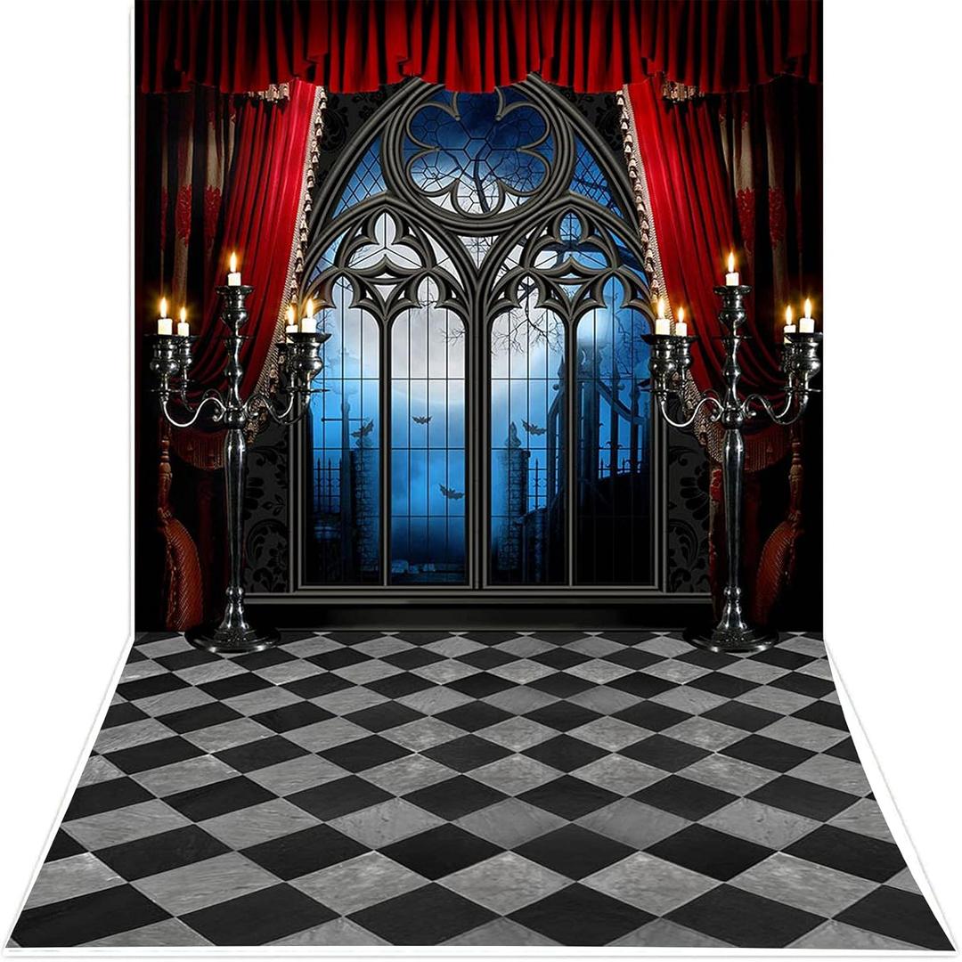 Avezano Halloween Backdrop Vampire Medieval Castle Gothic Window Moon Bats Photography Background Dress-up Birthday Party Supplies Horrible Decorations Photo Booth Props (7x10)