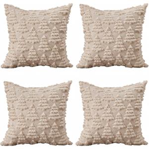 Mindsoft 4 Pack 18" X 18" Christmas Pillow Covers Throw Pillow Cases Soft Plush Xmas Winter Christmas Tree Faux Fur Cushion Case for Chair Sofa Bedroom Living Room Home Decor (Beige)