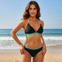 LIZENS Women's Black Bikini Set with Colorful Straps Crisscross Back Swimwear for Beach (Black, XL)