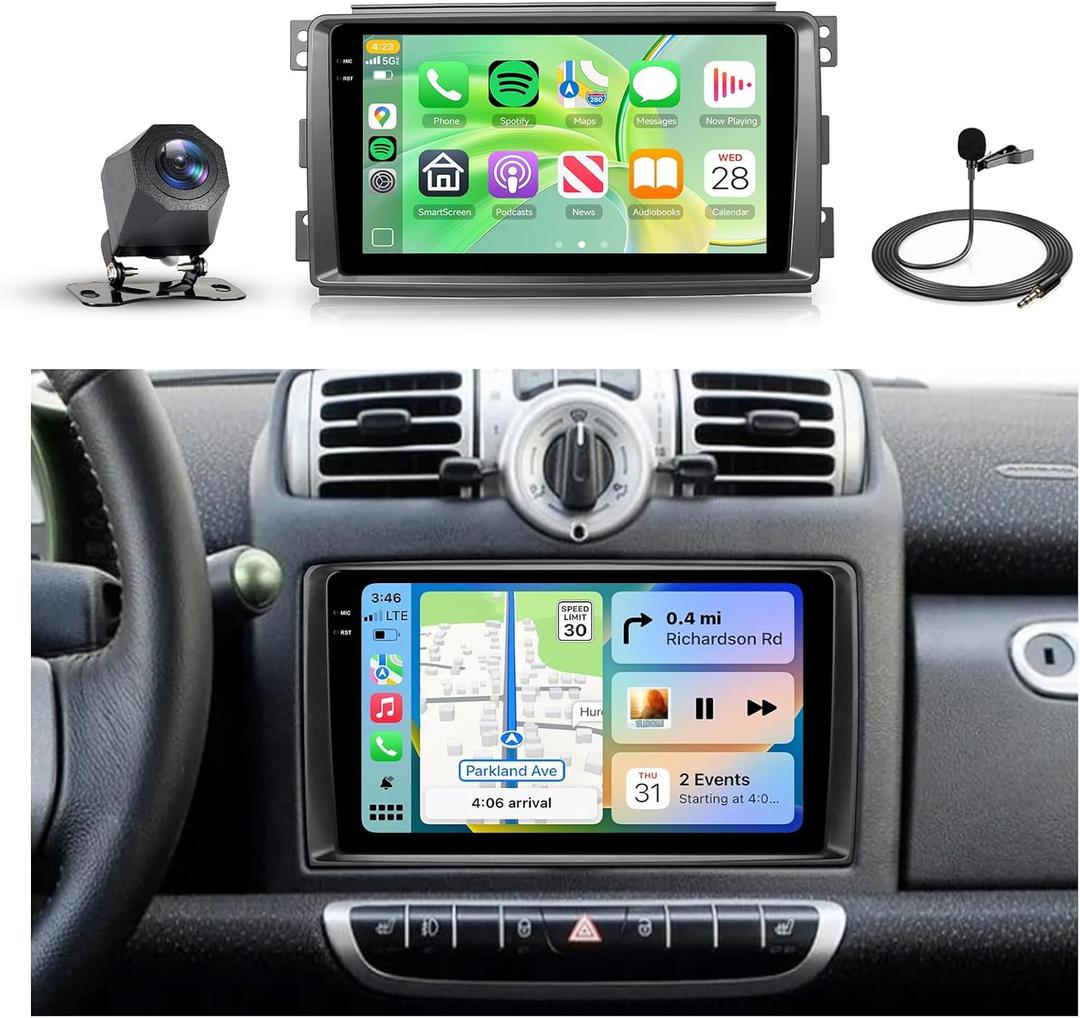 [4G+64G] Car Stereo for Mercedes-Benz Smart Fortwo 2005-2010 with Wireless Carplay and Android Auto, 10.1 Inch Touch Screen Android Radio for Benz with Bluetooth Mirror Link WIFI GPS SWC FM/RDS EQ USB