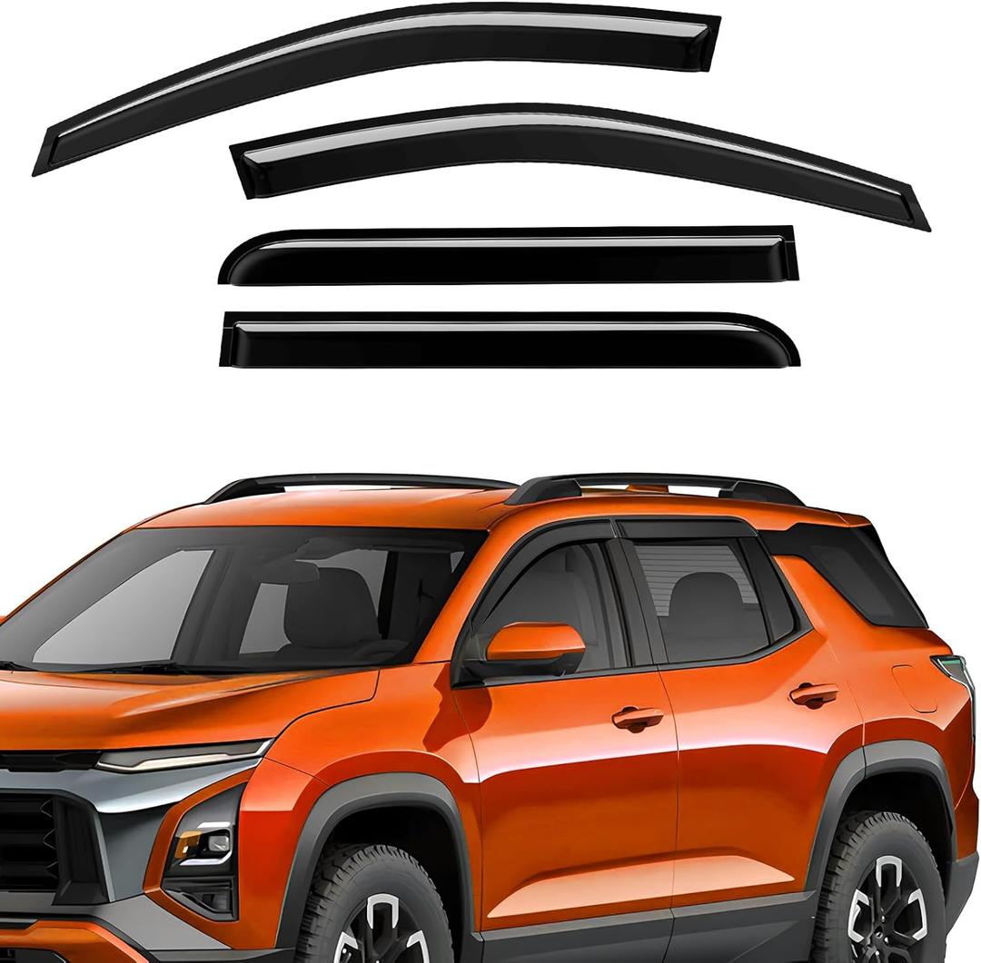 Tape-On Rain Guards Compatible with Chevy Equinox 2025 2026 Window Deflector Out Channel Extra Durable Side Sun Smoke Guard 2025 Equinox Visor Deflectors Black 4 PCS