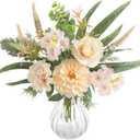 Faux Flowers with Vase Artificial Silk Champagne Roses Eucalyptus in Vase Arrangement Fake Flowers for Home Office Farmhouse Bathroom Dining Table Centerpiece Coffee Table Decoration
