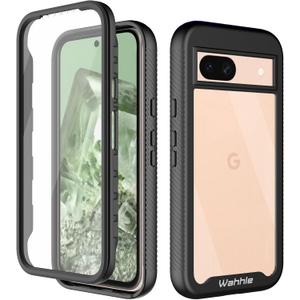 wahhle Compatible with Google Pixel 8A Case, Built in Screen Protector Full Body Shockproof Slim Fit Bumper Protective Phone Cover for Pixel 8A Men Women-Black/Clear