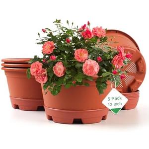 KPUVX Outdoor Flower Pots 5 Packs 13 inch pots for Plants Modern Decorative Garden Pot with Saucer, Lightweight Large Resin Planters for Indoor Plants,Decorative Resin Plant pots