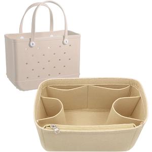 Lckaey Rubber Beach Bag Organizer Compatible with Bo Bag Tote,Divider Pouch for Bo Bags Accessories Felt Insert3018khaki-M