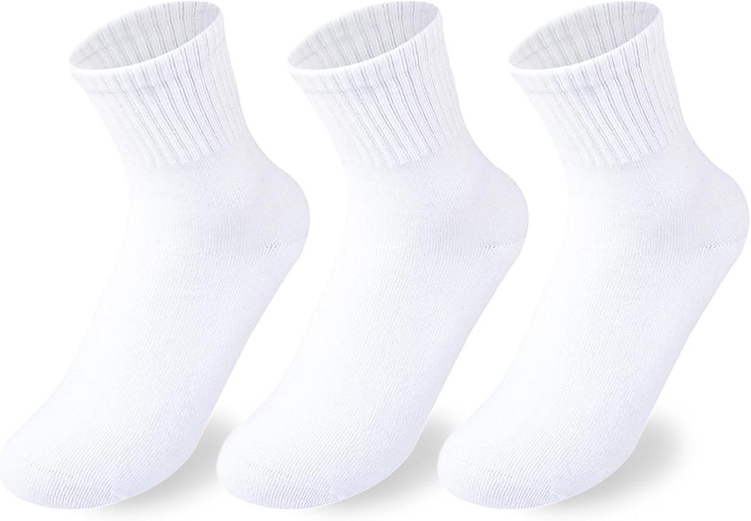 Boys Girls Crew Socks Seamless Ankle Socks Kids Cotton Athletic Sock Youth School Uniform Sock 3/5 Pairs (White)