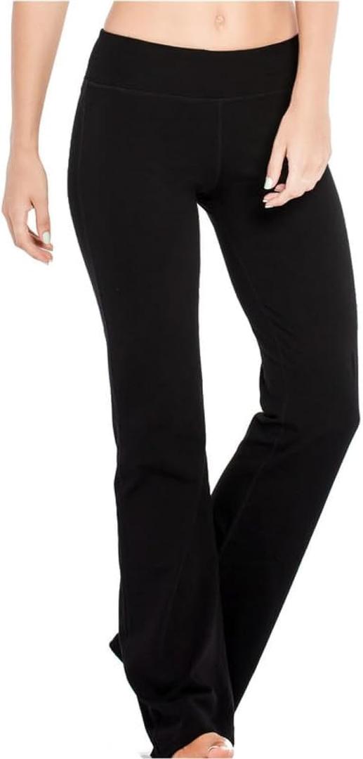 Houmous Women's Cotton Bootcut Pants Inner Pocket(Tall-35 Inseam-Black, Large)