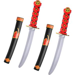 BSADIY 2 Pcs Plastic Samurai Sword with Sheath, Ninja Swords Katana Toy Halloween Costume Accessories for Boys, 15.7'' Length (Red)